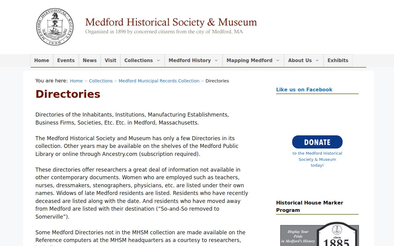 Medford city directory digitized collection and directory-year access