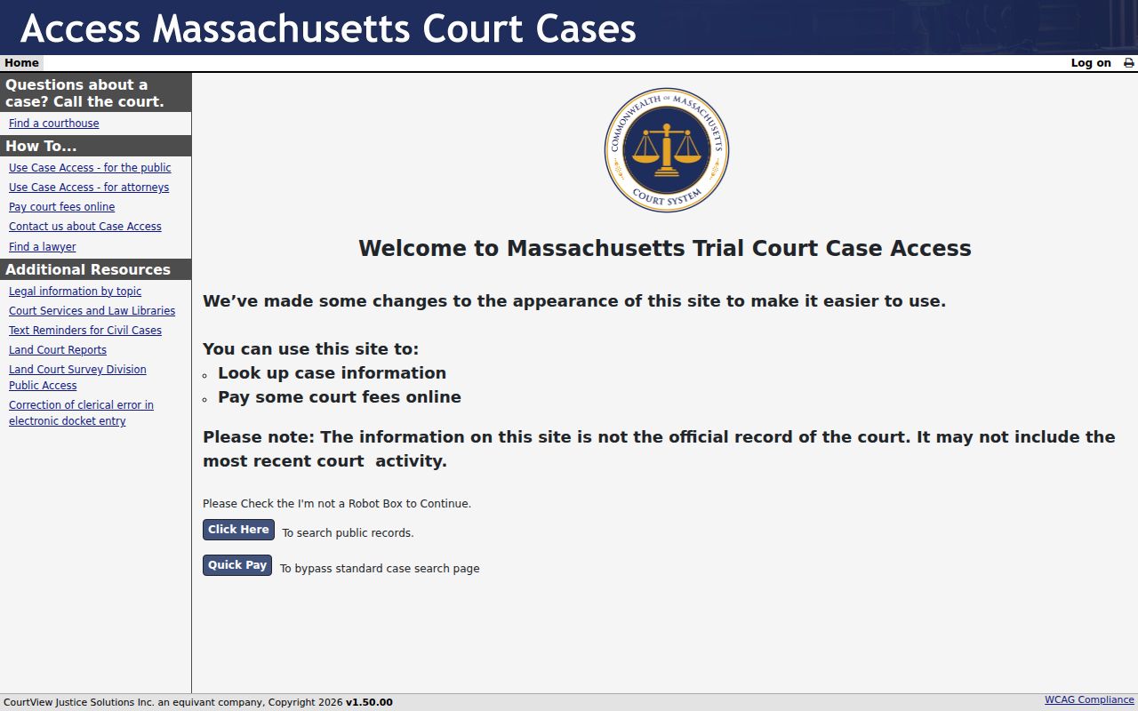 Medford residents directory court lookup interface for Massachusetts cases